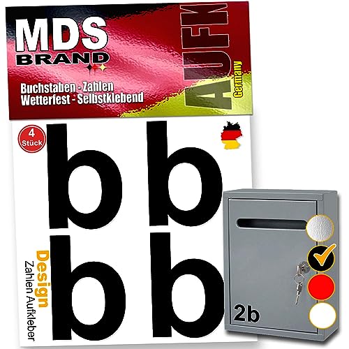MDS Brand 8cm Design Buchstaben Aufkleber 4x Spar Pack Selbstklebende Buchstaben für Briefkasten, Mülltonne & Hausnummeren Aufkleber für Außen & Innen, D-8 (Schwarz-b) von MDS Brand