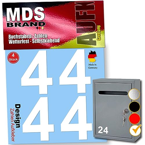 MDS Brand Design 8cm Zahlen Aufkleber 4x Sparr-Pack Selbstklebende Klebezahlen für Briefkasten, Mülltonne & Hausnummeren Aufkleber für Außen & Innen, D-8 (Weiss-4) von MDS Brand