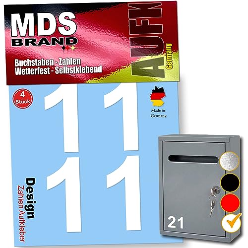 MDS Brand Design 8cm Zahlen Aufkleber 4x Sparr-Pack Selbstklebende Klebezahlen für Briefkasten, Mülltonne & Hausnummeren Aufkleber für Außen & Innen, D-8 (Weiss-1) von MDS Brand