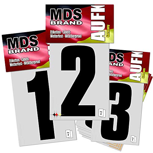 MDS Brand Prime 15cm Zahlen Aufkleber 0-9 Pack Zahlen Aufkleber groß | Selbstklebende Klebezahlen wetterfest für Briefkasten, Mülltonne & Hausnummeren Aufkleber für Außen & Innen Schwarz (0-9 Pack) von MDS Brand