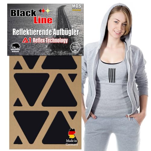 MDS Brand Reflektierende Aufbügler Set | Dreieck | Reflektoren für Kleidung - Hohe Sichtbarkeit - Optimierte Haftung für Kleidung oder Schulranzen (B-16, Schwarz) von MDS Brand