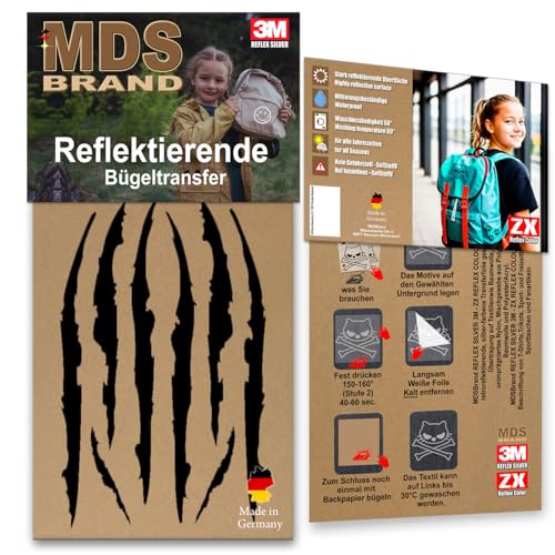 MDS Brand Reflektierende Aufbügler Set - Reflektoren Kinderkleidung - Hohe Sichtbarkeit - Optimierte Haftung für Kleidung oder Schulranzen (B-12, Schwarz) von MDS Brand