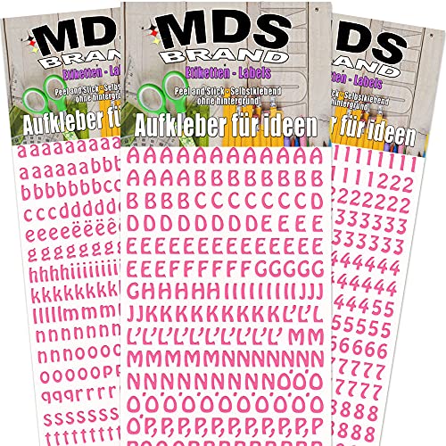 MDS Brand Scrapbook Buchstaben Aufkleber 3er/pk zum beschriften von dankeskarten, Einladungskarten für Kommunionkerzen, Taufkerzen, Hochzeitskerze, einfach zum basteln und gestalten 30 (Baby Pink) von MDS Brand