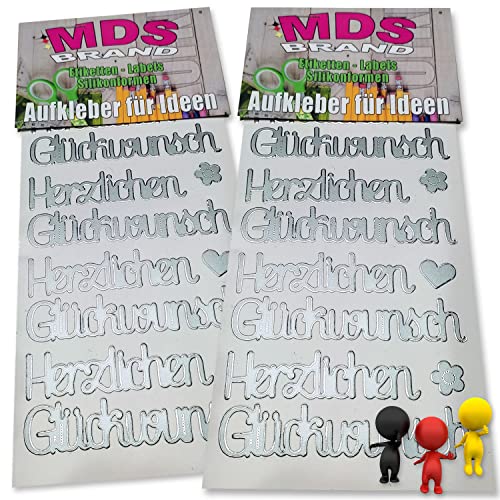 MDSBrand Sprüche Aufkleber " Herzlichen Glückwunsch" für Taufe, Hochzeit, Geburtstag, 2/st ideal für Einlandungskarten & Hochzeit, Gestalten Sie persönlichen Karten & Kerzen (K-13) von MDS Brand