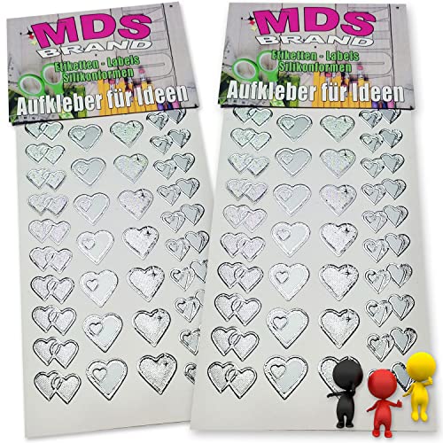 MDSBrand Sprüche Aufkleber " Silber Herzen " für Hochzeit Einladungen, 2/st ideal für DIY Einlandungskarten & Hochzeit Deko, Gestalten Sie persönlichen Karten, Hochzeit Fotoalbum & Kerzen (K-24) von MDS Brand