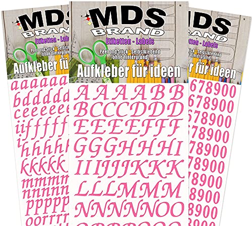 MDSBrand 1,5cm Schreibschrift Buchstaben Aufkleber & Zahlen Aufkleber 3er/pk ideal für Hochzeit, Weihnachten und Geburtstagen, einfach zum basteln und gestalten von Karten & Fotoalbum 31 (Pink) von MDS Brand