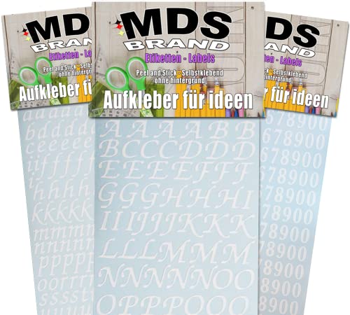 MDSBrand 1,5cm Schreibschrift Buchstaben Aufkleber & Zahlen Aufkleber 3er/pk ideal für Hochzeit, Weihnachten und Geburtstagen, einfach zum basteln und gestalten von Karten & Fotoalbum 72 (Weiss) von MDS Brand