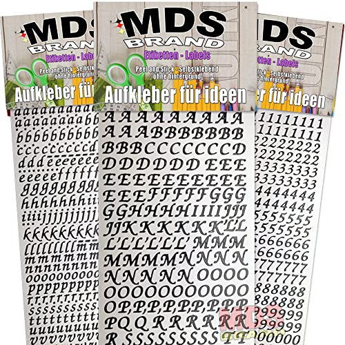 MDSBrand 1cm Schreibschrift Buchstaben Aufkleber & Zahlen Aufkleber 3er/pk ideal für Hochzeit, Weihnachten und Geburtstagen, einfach zum basteln und gestalten von Karten & Fotoalbum 33 (Schwarz) von MDS Brand