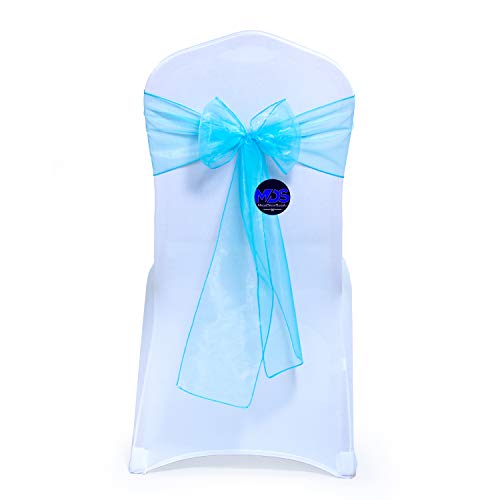 MDS Organza-Stuhlschärpen, breitere Schleifen, Schleifen, Raffhalter für Hochzeit, Party, Geburtstag, Brautparty, Empfang, Veranstaltung, Bankett, Zuhause, Stuhlbezug, Dekoration, Türkis, 10 Stück von MDS-MEGADECORSUPPLY