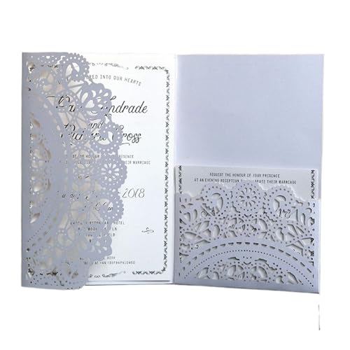 Hochzeitseinladungskarten 10 Stück lasergeschnittene Hochzeitseinladungskarten, dreifach gefaltete Spitze, Geschäftsgrußkarte, Verlobung, Hochzeit, Partybevorzugung, Dekoration(White cover insert) von MDSIOKHJ