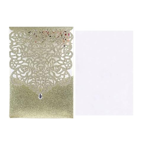 Hochzeitseinladungskarten 25/50 Stück glitzerndes Papier, Hochzeitseinladungskarte, Spitze, Diamant-Tasche, Grußkarte, Druck, Geburtstag, Mariage, Party-Dekoration(Gold 1 cover insert,50pcs) von MDSIOKHJ