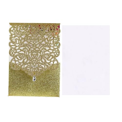 Hochzeitseinladungskarten 25/50 Stück glitzerndes Papier, Hochzeitseinladungskarte, Spitze, Diamant-Tasche, Grußkarte, Druck, Geburtstag, Mariage, Party-Dekoration(Gold cover insert,50pcs) von MDSIOKHJ