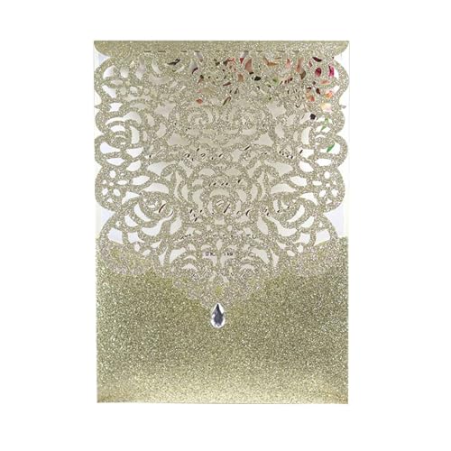 Hochzeitseinladungskarten 25/50 Stück glitzerndes Papier, Hochzeitseinladungskarte, Spitze, Diamant-Tasche, Grußkarte, Druck, Geburtstag, Mariage, Party-Dekoration(Only Gold 1 Cover,25pcs) von MDSIOKHJ