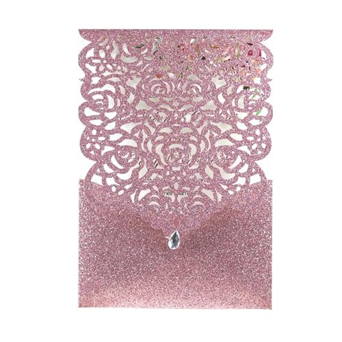 Hochzeitseinladungskarten 25/50 Stück glitzerndes Papier, Hochzeitseinladungskarte, Spitze, Diamant-Tasche, Grußkarte, Druck, Geburtstag, Mariage, Party-Dekoration(Only Pink Cover,25pcs) von MDSIOKHJ