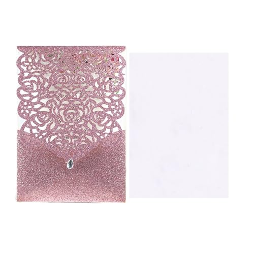 Hochzeitseinladungskarten 25/50 Stück glitzerndes Papier, Hochzeitseinladungskarte, Spitze, Diamant-Tasche, Grußkarte, Druck, Geburtstag, Mariage, Party-Dekoration(Pink cover insert,50pcs) von MDSIOKHJ