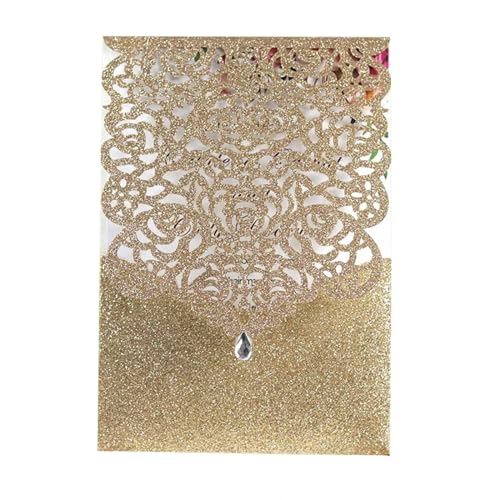 Hochzeitseinladungskarten 25/50 Stück glitzerndes Papier, Hochzeitseinladungskarte, Spitze, Diamant-Tasche, Grußkarte, Druck, Geburtstag, Mariage, Party-Dekoration(Rose Gold Cover,25pcs) von MDSIOKHJ