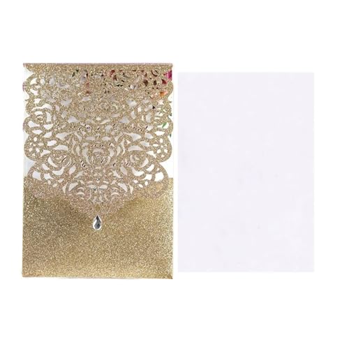 Hochzeitseinladungskarten 25/50 Stück glitzerndes Papier, Hochzeitseinladungskarte, Spitze, Diamant-Tasche, Grußkarte, Druck, Geburtstag, Mariage, Party-Dekoration(Rose cover insert,25pcs) von MDSIOKHJ