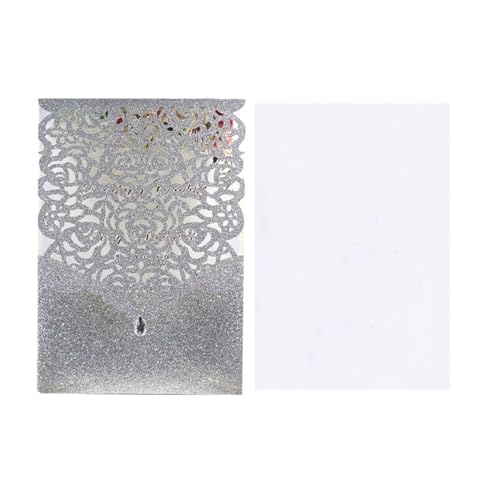 Hochzeitseinladungskarten 25/50 Stück glitzerndes Papier, Hochzeitseinladungskarte, Spitze, Diamant-Tasche, Grußkarte, Druck, Geburtstag, Mariage, Party-Dekoration(Silver cover insert,25pcs) von MDSIOKHJ