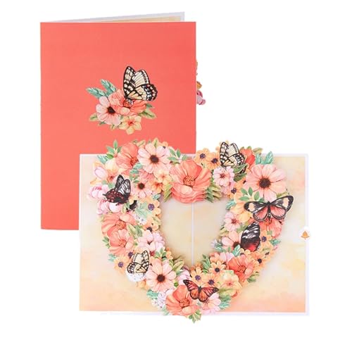 Hochzeitseinladungskarten Pop-up-Grußkarte mit Umschlag, Blumen, Postkarte, Blumen-Geburtstagskarten, Valentinstagsgeschenke, kreative Heimdekoration(Butterfly Flower) von MDSIOKHJ