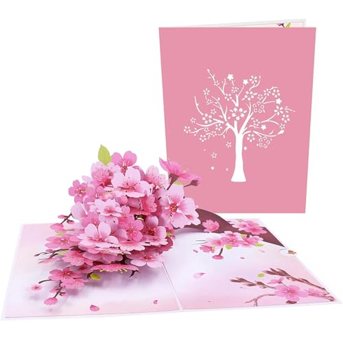 Hochzeitseinladungskarten Pop-up-Grußkarte mit Umschlag, Blumen, Postkarte, Blumen-Geburtstagskarten, Valentinstagsgeschenke, kreative Heimdekoration(Cherry Blossom Tree) von MDSIOKHJ