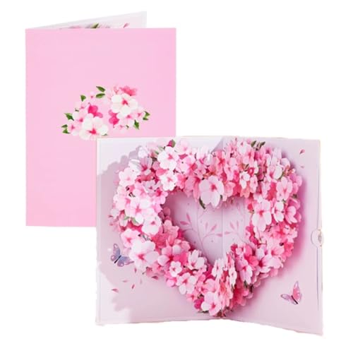 Hochzeitseinladungskarten Pop-up-Grußkarte mit Umschlag, Blumen, Postkarte, Blumen-Geburtstagskarten, Valentinstagsgeschenke, kreative Heimdekoration(Sakura Love) von MDSIOKHJ