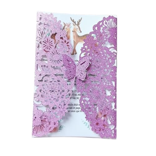 MDSIOKHJ Hochzeitseinladungskarten 10 Stück Glitzer-Schmetterling-Einladungskarten-Umschläge for Hochzeit, Verlobung, Taufe, Party-Dekoration, Geschenkartikel(Glitter Pink,All Set) von MDSIOKHJ