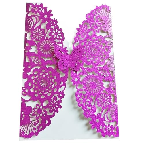 MDSIOKHJ Hochzeitseinladungskarten 10 Stück Glitzer-Schmetterling-Einladungskarten-Umschläge for Hochzeit, Verlobung, Taufe, Party-Dekoration, Geschenkartikel(Glitter Purple,All Set) von MDSIOKHJ