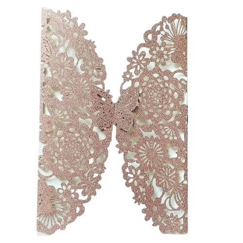 MDSIOKHJ Hochzeitseinladungskarten 10 Stück Glitzer-Schmetterling-Einladungskarten-Umschläge for Hochzeit, Verlobung, Taufe, Party-Dekoration, Geschenkartikel(Glitter Rose red,All Set) von MDSIOKHJ