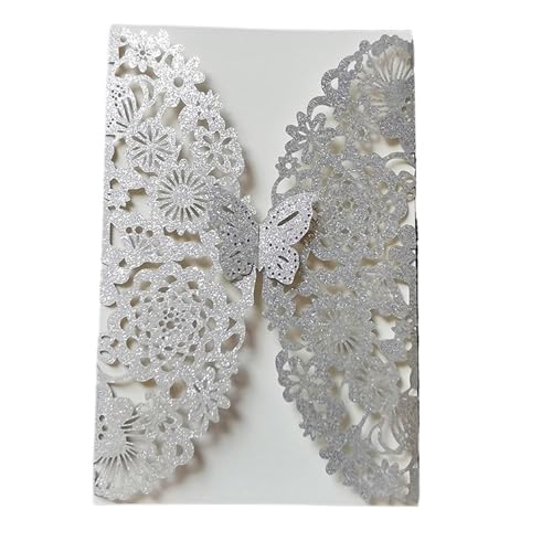 MDSIOKHJ Hochzeitseinladungskarten 10 Stück Glitzer-Schmetterling-Einladungskarten-Umschläge for Hochzeit, Verlobung, Taufe, Party-Dekoration, Geschenkartikel(Glitter Silver,With Envelopes) von MDSIOKHJ