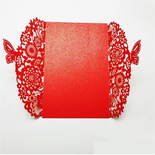 MDSIOKHJ Hochzeitseinladungskarten 10 Stück Glitzer-Schmetterling-Einladungskarten-Umschläge for Hochzeit, Verlobung, Taufe, Party-Dekoration, Geschenkartikel(Red,Only Cover) von MDSIOKHJ