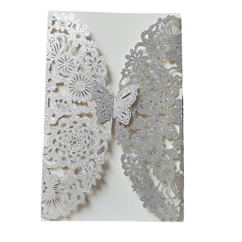 MDSIOKHJ Hochzeitseinladungskarten 10 Stück Glitzer-Schmetterling-Einladungskarten-Umschläge for Hochzeit, Verlobung, Taufe, Party-Dekoration, Geschenkartikel(White,With Envelopes) von MDSIOKHJ