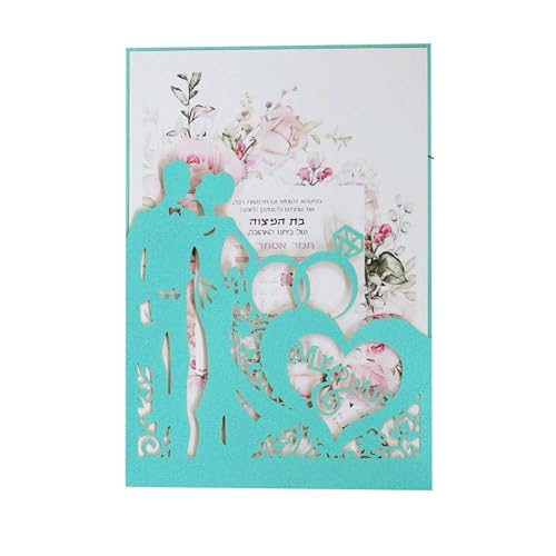 MDSIOKHJ Hochzeitseinladungskarten 10 Stück lasergeschnittene Hochzeitseinladungskarten, Ringe, elegante Braut- und Bräutigam-Grußkarte, Valentinstag, Hochzeit, Partybevorzugung, Dekor(Blue) von MDSIOKHJ