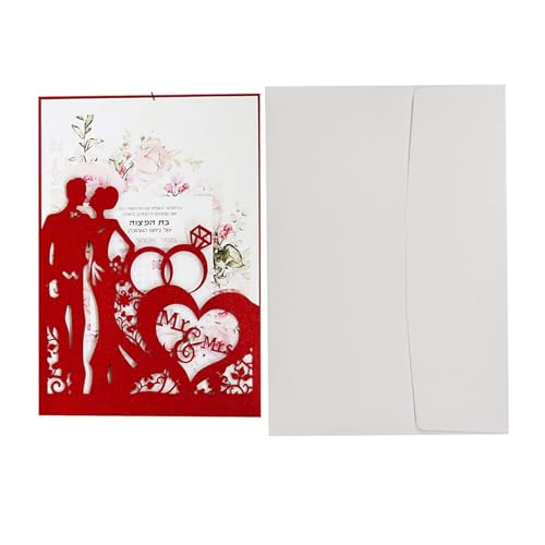 MDSIOKHJ Hochzeitseinladungskarten 10 Stück lasergeschnittene Hochzeitseinladungskarten, Ringe, elegante Braut- und Bräutigam-Grußkarte, Valentinstag, Hochzeit, Partybevorzugung, Dekor(One Set Red) von MDSIOKHJ