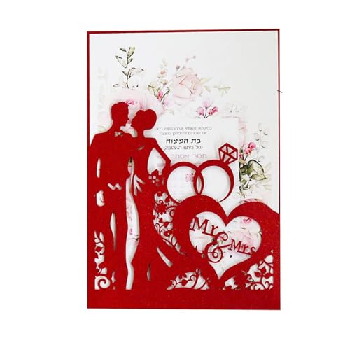 MDSIOKHJ Hochzeitseinladungskarten 10 Stück lasergeschnittene Hochzeitseinladungskarten, Ringe, elegante Braut- und Bräutigam-Grußkarte, Valentinstag, Hochzeit, Partybevorzugung, Dekor(Red) von MDSIOKHJ