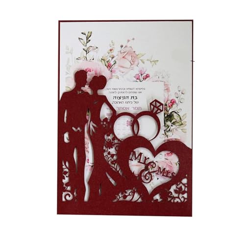 MDSIOKHJ Hochzeitseinladungskarten 10 Stück lasergeschnittene Hochzeitseinladungskarten, Ringe, elegante Braut- und Bräutigam-Grußkarte, Valentinstag, Hochzeit, Partybevorzugung, Dekor(Wine Red) von MDSIOKHJ
