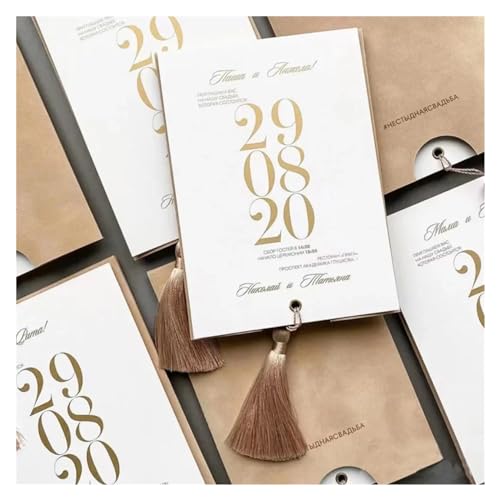 MDSIOKHJ Hochzeitseinladungskarten 100 Stück Flanell-Stil-Umschläge und Quasten, handgefertigte individuelle Hochzeitseinladungskarte(Beige,100 piece) von MDSIOKHJ