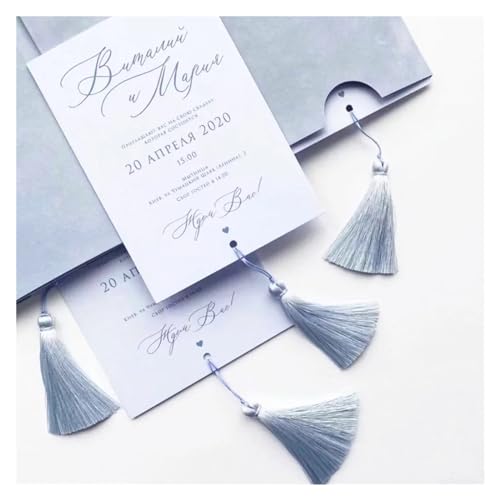 MDSIOKHJ Hochzeitseinladungskarten 100 Stück Flanell-Stil-Umschläge und Quasten, handgefertigte individuelle Hochzeitseinladungskarte(Blue,75 piece) von MDSIOKHJ