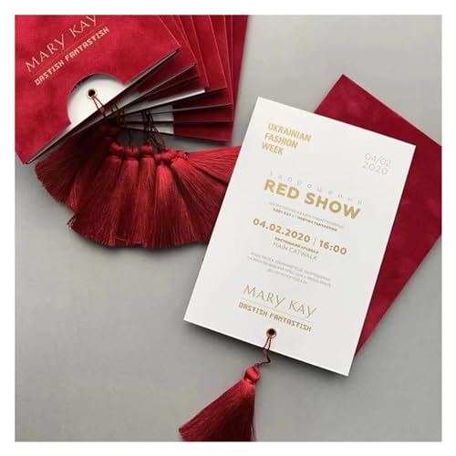 MDSIOKHJ Hochzeitseinladungskarten 100 Stück Flanell-Stil-Umschläge und Quasten, handgefertigte individuelle Hochzeitseinladungskarte(Red,110 piece) von MDSIOKHJ