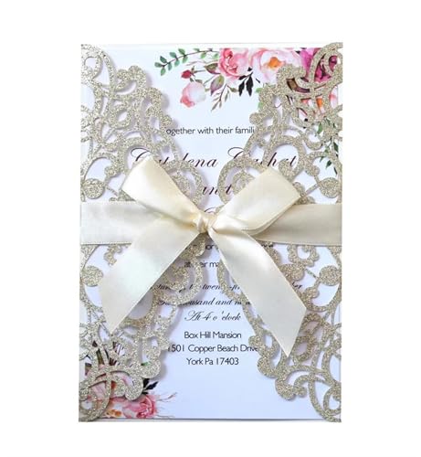 MDSIOKHJ Hochzeitseinladungskarten 25/50/100 Stück Hochzeitseinladungskarten, Verlobung, Hochzeit, Party, Dekoration(Azure gold,50pcs) von MDSIOKHJ
