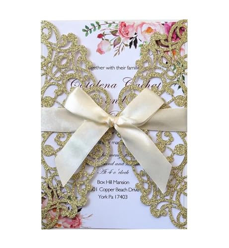 MDSIOKHJ Hochzeitseinladungskarten 25/50/100 Stück Hochzeitseinladungskarten, Verlobung, Hochzeit, Party, Dekoration(Gold,50pcs) von MDSIOKHJ