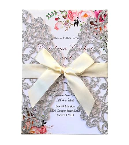 MDSIOKHJ Hochzeitseinladungskarten 25/50/100 Stück Hochzeitseinladungskarten, Verlobung, Hochzeit, Party, Dekoration(Silver,25pcs) von MDSIOKHJ