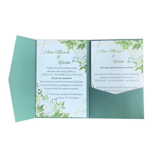 MDSIOKHJ Hochzeitseinladungskarten 50 Sets dreifach gefaltete Hochzeitseinladungskarten mit Taschen, individueller Druck, Verlobung, XV. Geburtstag, Taufeinladungen(Dark Green,Whole Set Blank) von MDSIOKHJ