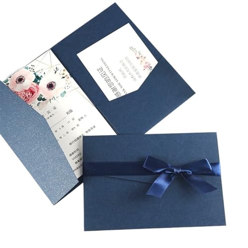 MDSIOKHJ Hochzeitseinladungskarten 50 Stück bedruckte rote Hochzeitseinladungskarten, dreifach gefaltete Taschen, Verlobungs- und Heiratskarten(Deep blue,1Cover 2 Print sheet) von MDSIOKHJ