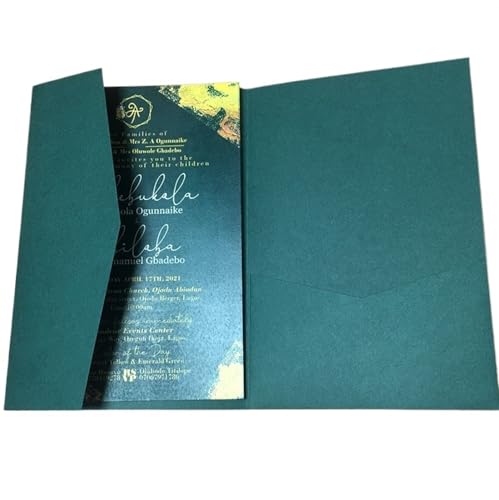 MDSIOKHJ Hochzeitseinladungskarten 50 dreifach gefaltete Hochzeitseinladungskarten mit Rosen-Laserschnitt, Taschen-Einladungsumschlag(Matte Emerald Green,Laser cover only) von MDSIOKHJ
