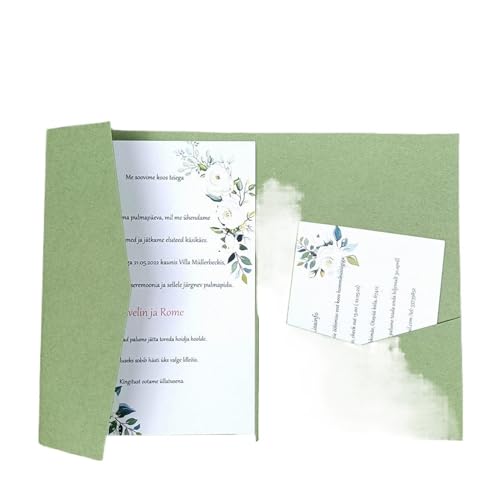 MDSIOKHJ Hochzeitseinladungskarten 50 dreifach gefaltete Hochzeitseinladungskarten mit Rosen-Laserschnitt, Taschen-Einladungsumschlag(Matte sage green,Custom set) von MDSIOKHJ