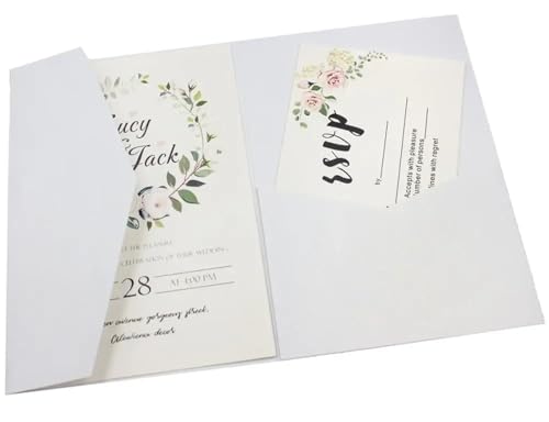 MDSIOKHJ Hochzeitseinladungskarten 50 dreifach gefaltete Hochzeitseinladungskarten mit Rosen-Laserschnitt, Taschen-Einladungsumschlag(Pearl white,Cover and envelope) von MDSIOKHJ