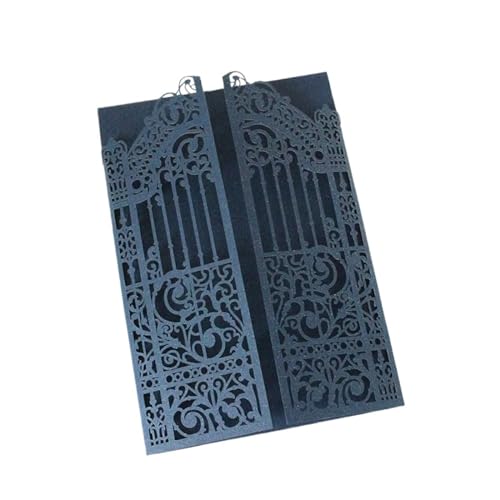 MDSIOKHJ Hochzeitseinladungskarten Metallic Gold Gate Laset Cut Hochzeitseinladungskarten, 50 Sets, personalisierter Druck, Hochzeits-Promi-Partyeinladungen(Deep blue,Laser cut card) von MDSIOKHJ