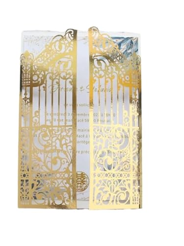 MDSIOKHJ Hochzeitseinladungskarten Metallic Gold Gate Laset Cut Hochzeitseinladungskarten, 50 Sets, personalisierter Druck, Hochzeits-Promi-Partyeinladungen(Metallc gold,Blank whole set) von MDSIOKHJ