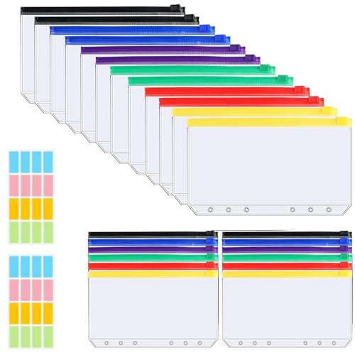 24 Stück A5 Binder Taschen, 6-Loch Bindertaschen Reißverschluss Mappe mit 2 Aufkleber Etikett Wasserdicht Geld Umschlag mit Reißverschluss für Dateien Dokumente Notizbücher Karten 24 Stück A5 Binder Taschen, 6-Loch Bindertaschen Reißverschluss Mappe mit 2 Aufkleber Etikett Wasserdicht Geld Umschlag mit Reißverschluss für Dateien Dokumente Notizbücher Karten von MDUPPE