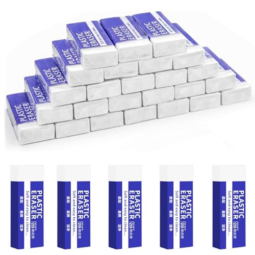 2B Weich Radiergummi 30 Stück, White Erasers for Pencils Klassischer Radierer Radierer Gut für Universal Use in School Offices, Sketches, Paintings, Fine Art Wipe Clean von MDUPPE